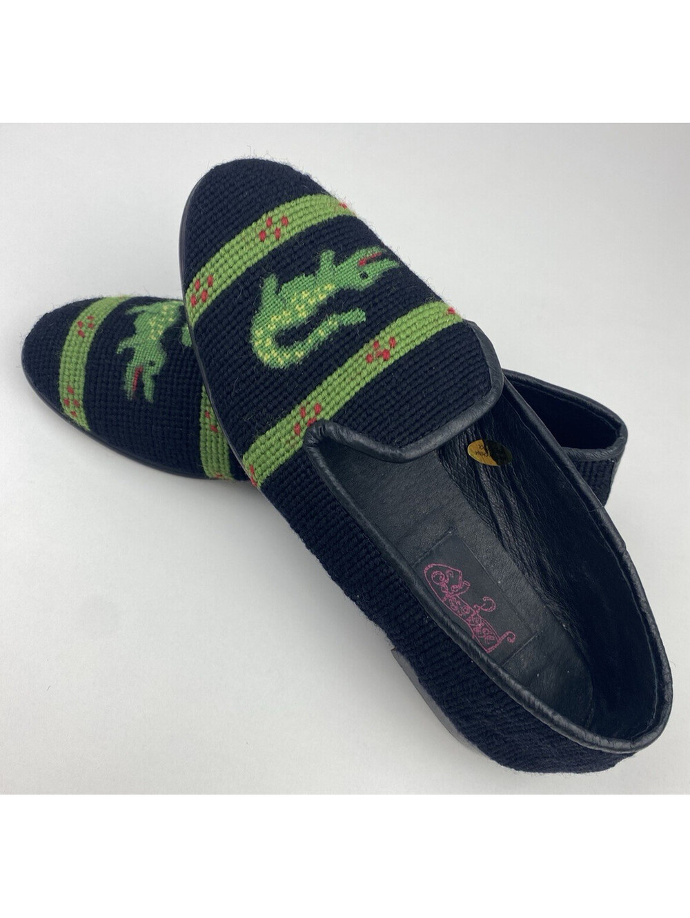Soles By Paige Needlepoint Alligator Loafers Slippers Wool UF Cottagecore HTF